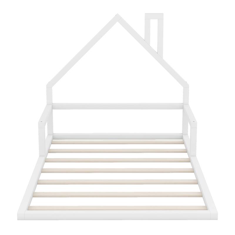 House-Shaped Headboard Full Size Wood Floor Bed in White