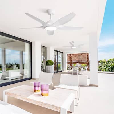 48 Inch Ceiling Fan with Dimmable LED Light and Remote Control - White