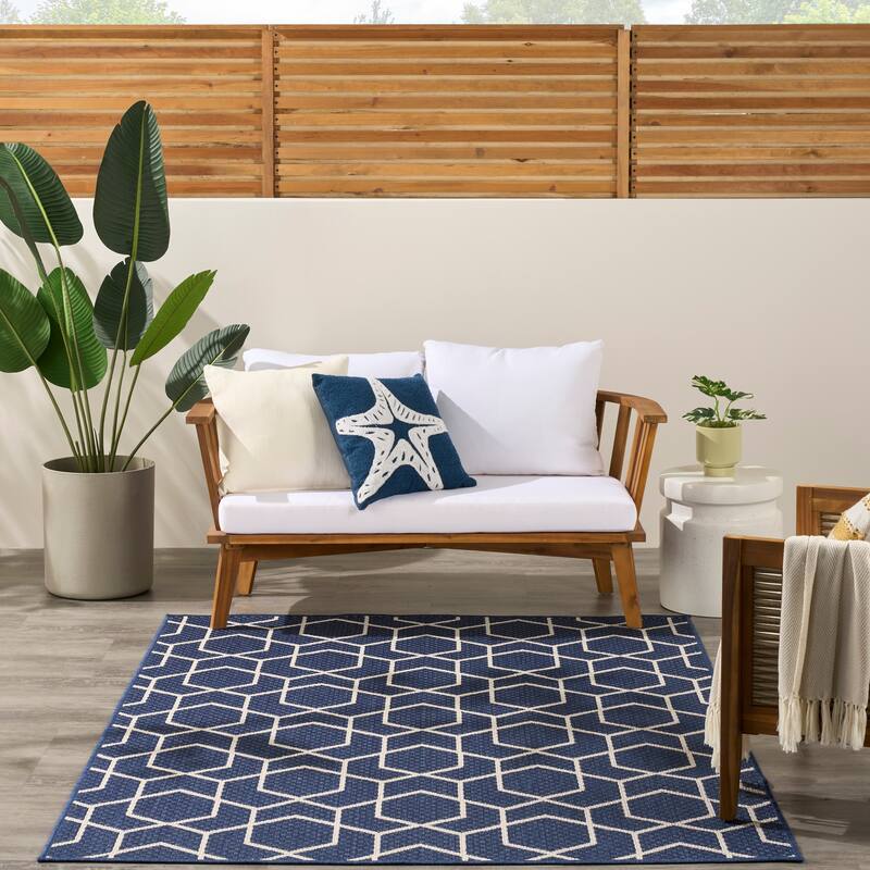 Nourison Horizon Indoor/Outdoor Geometric Area Rug - 5' x 7' - Navy