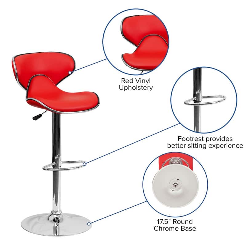 Contemporary Cozy Mid-back Vinyl Height-adjustable Chrome Barstool - 16"W x 17.5"D x 34.5" - 43"H