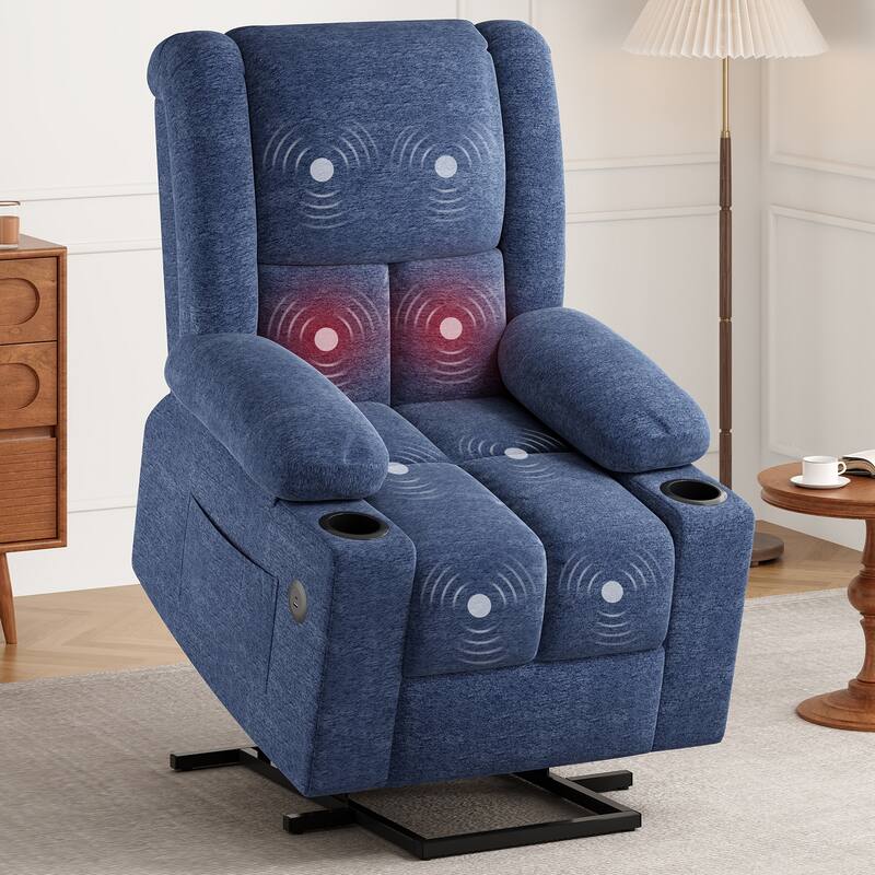 Power Lift Recliner Chair, Lounge Chaise Chair with Heat Functions, Massage Chair with USB Ports & Cup Holders