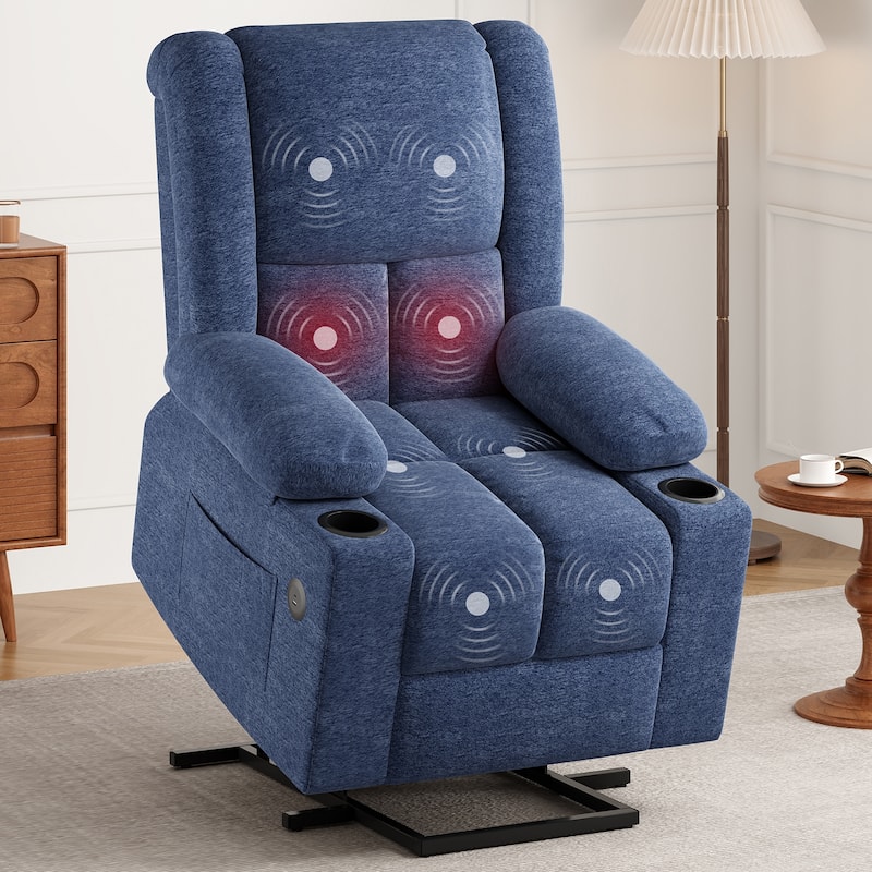 Power Lift Recliner Chair with Massage and Heat for Elderly People, USB Ports and Cup Holders