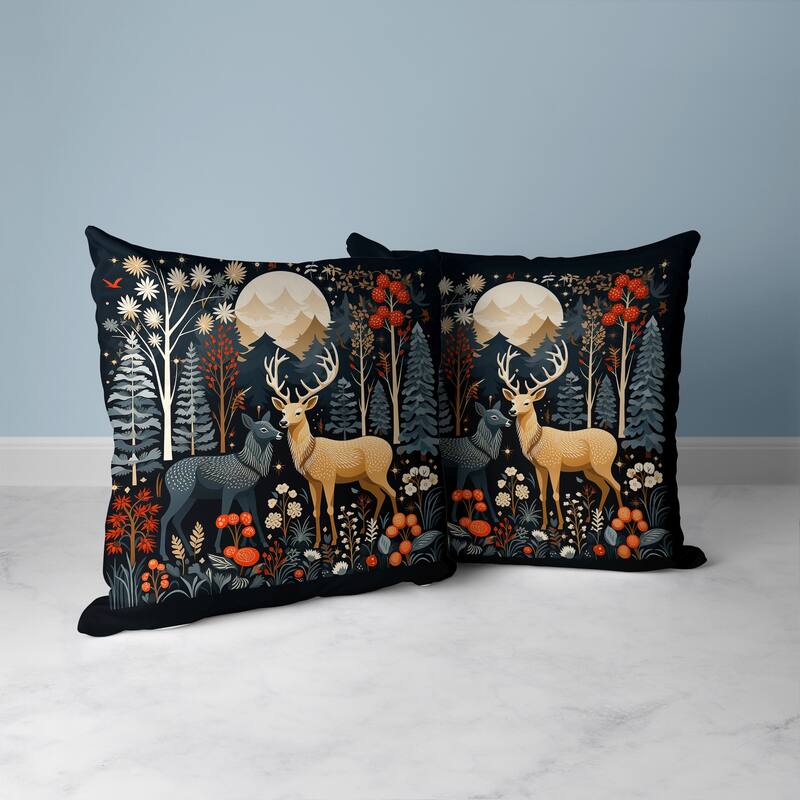 Reindeer Winter Heart Faux Suede Reversible Throw Pillow Black and Beige