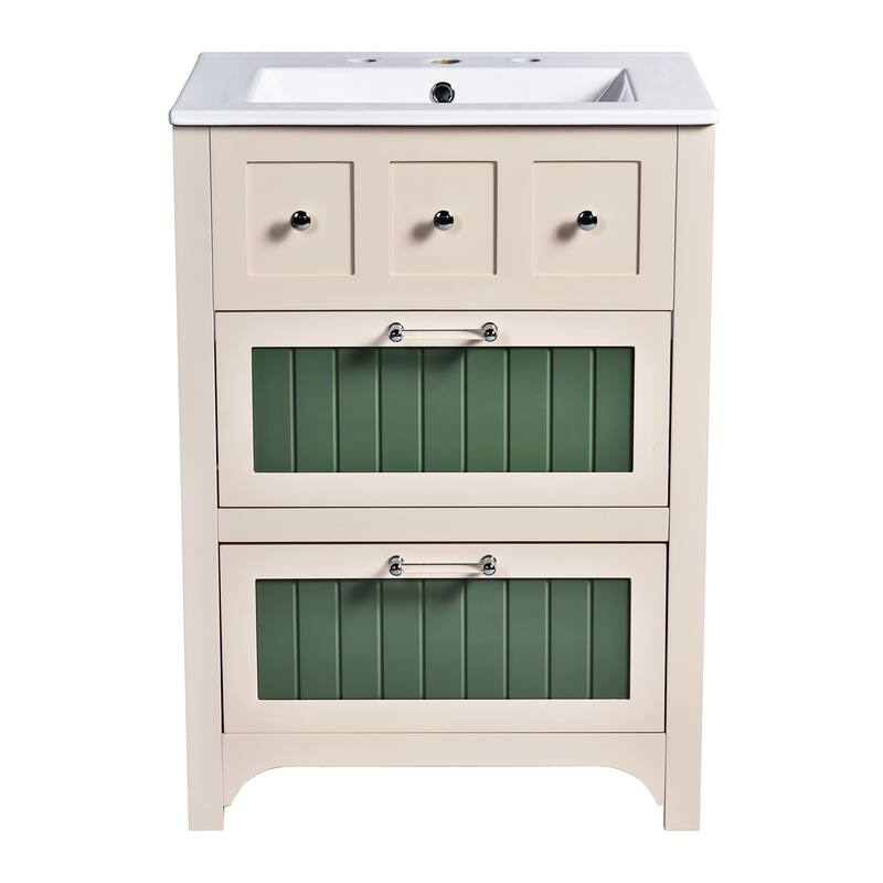 Bathroom Vanity with Ceramic Sink, Bathroom Storage Cabinet with 2 Drawers, Bathroom Vanity Set with Solid Wood Frame