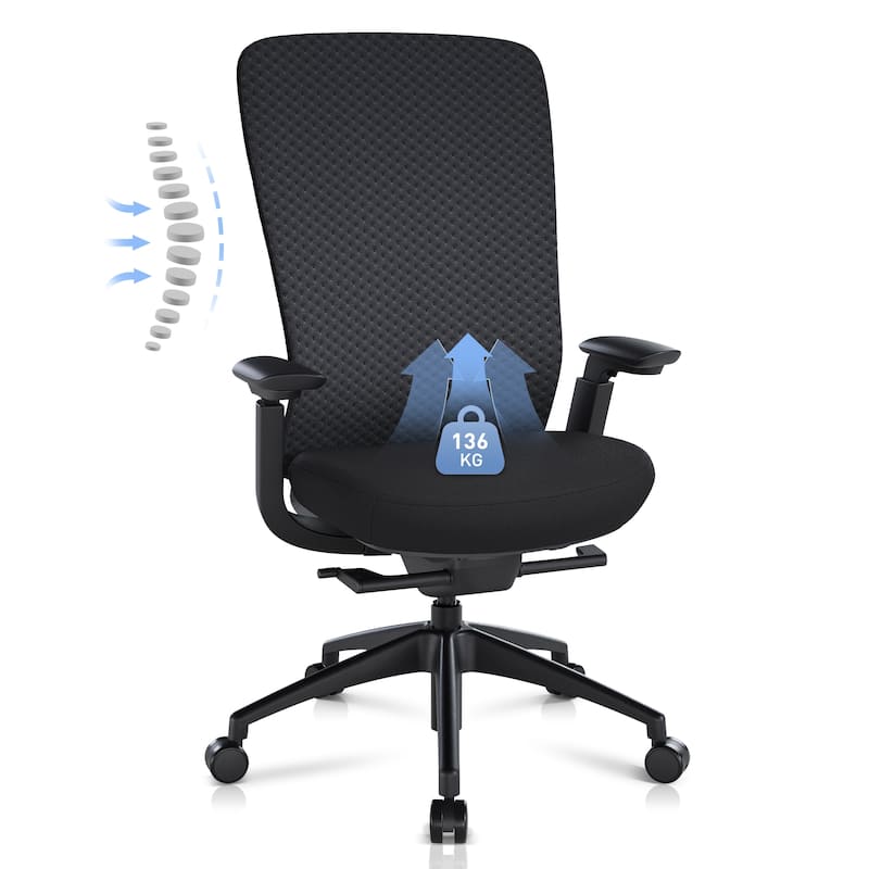 Ergonomic Office Chair, 4D Armrests, Seat Depth, Memory Foam, 300lbs, AirMesh Back - Grey