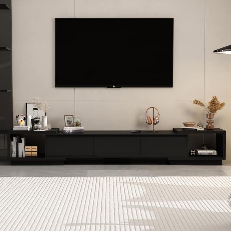 Modern Style Extendable TV Stand with 3Drawer White/Black 65.4"-106.3"