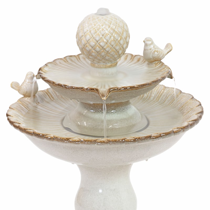 Sunnydaze 2-Tier Resting Birds Ceramic Outdoor Water Fountain - 27"