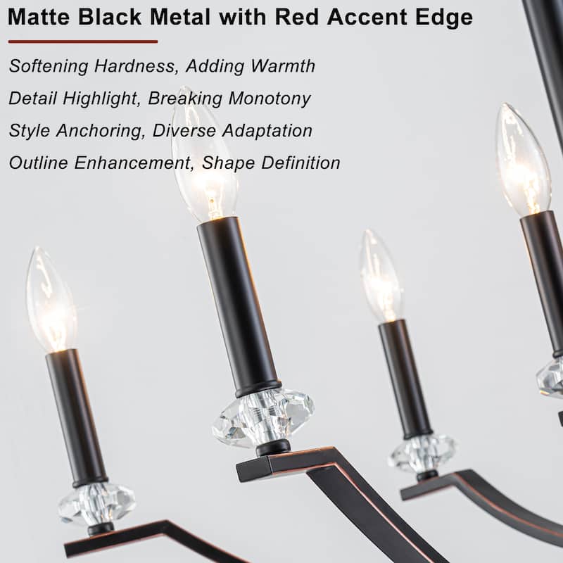 8-Light Industrial Black Chandelier Crystal Accents Adjustable Arms - Dia.40.94-in