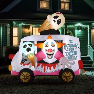 8Ft Clown Ice Cream Truck Halloween Inflatable Decorations - 120” x 96”
