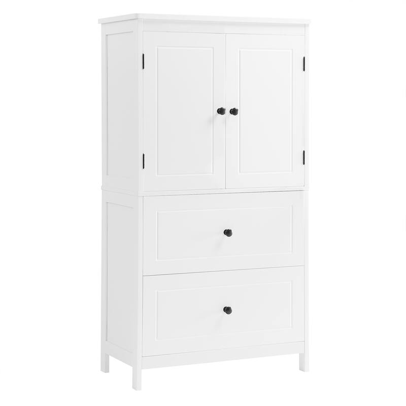 GDFStudio - Emery 43" Tall Bathroom Storage Cabinet with Adjustable Shelf and Dual Drawers, Modern MDF Organizer