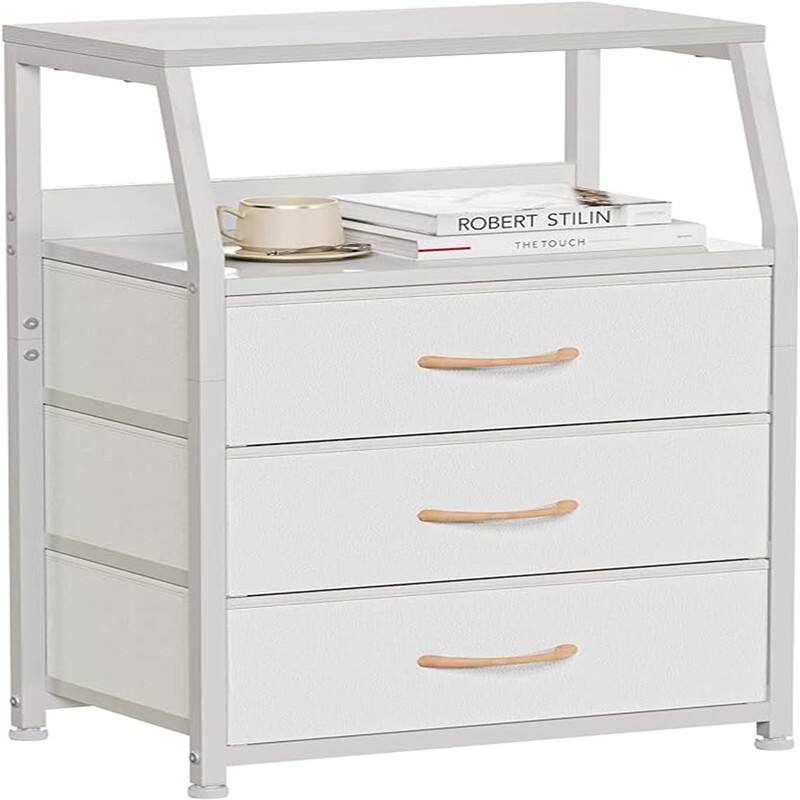 Small Nightstand with 3 Fabric Storage Drawers