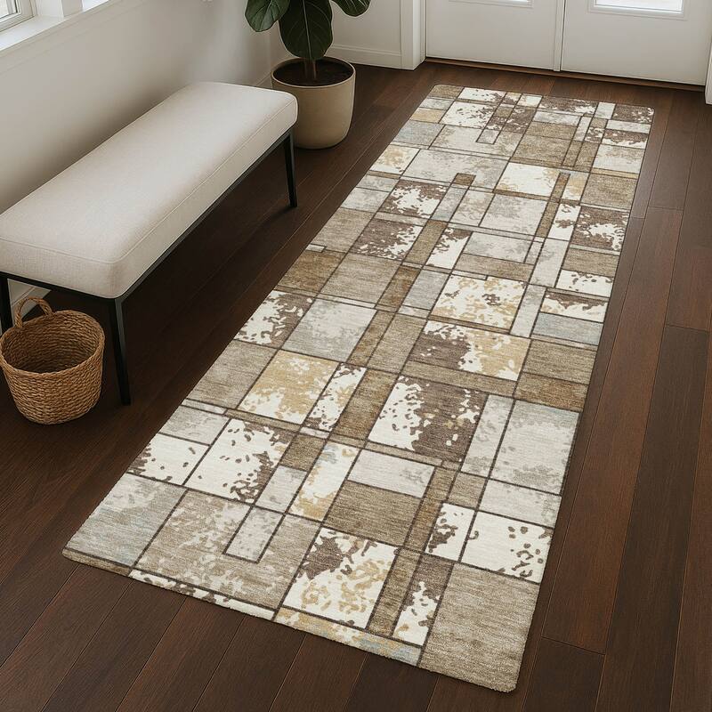 Machine Washable Indoor/ Outdoor Patchwork Chantille Rug