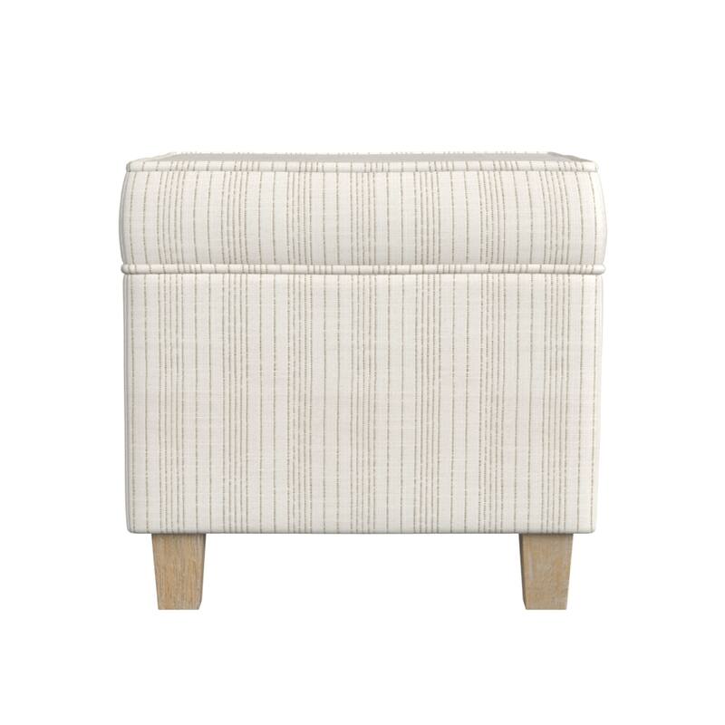 Pyp Square Storage Ottoman, 18 Inch Ivory Pinstripe Fabric, Brown Legs