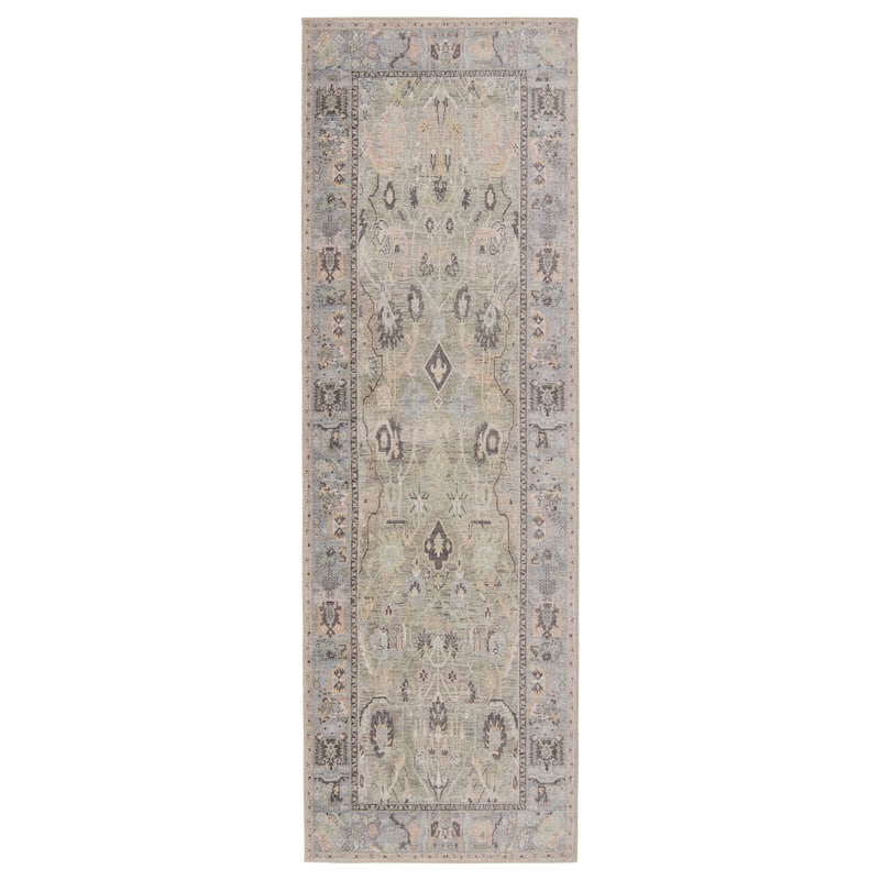 Machine Washable Leland Oriental Green/ Blue Area Rug - 2'6" x 7'6" - Green/Blue - Runner/Rectangle