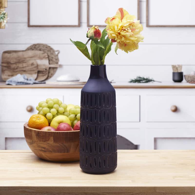 Elements Black Ceramic Bottle Vase, 14 Inch