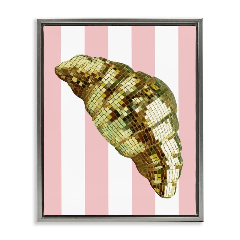 Stupell Disco Croissant & Pink Stripes Framed Floater Canvas Wall Art Design By Lil' Rue - 17 x 21 - Grey
