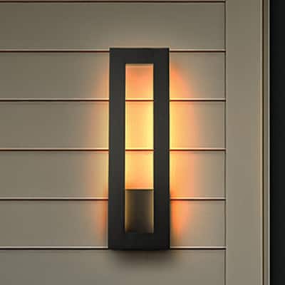 Modern Outdoor Integrated LED Matte Black Wall Light 24W with Frosted Acrylic Shade Up/Down Wall Mount for Porch Patio (2 Pack)