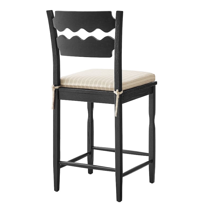 Jax Oak Wood Counter Stool With Wavy Razor Back and Cushion