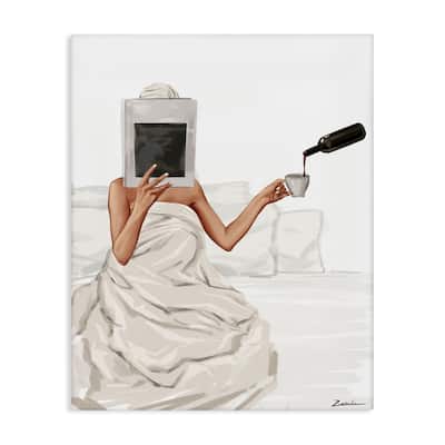 Stupell Cozy in Bed with Drink Canvas Wall Art Design By Ziwei Li