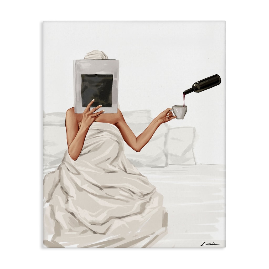 Stupell Cozy in Bed with Drink Canvas Wall Art Design By Ziwei Li