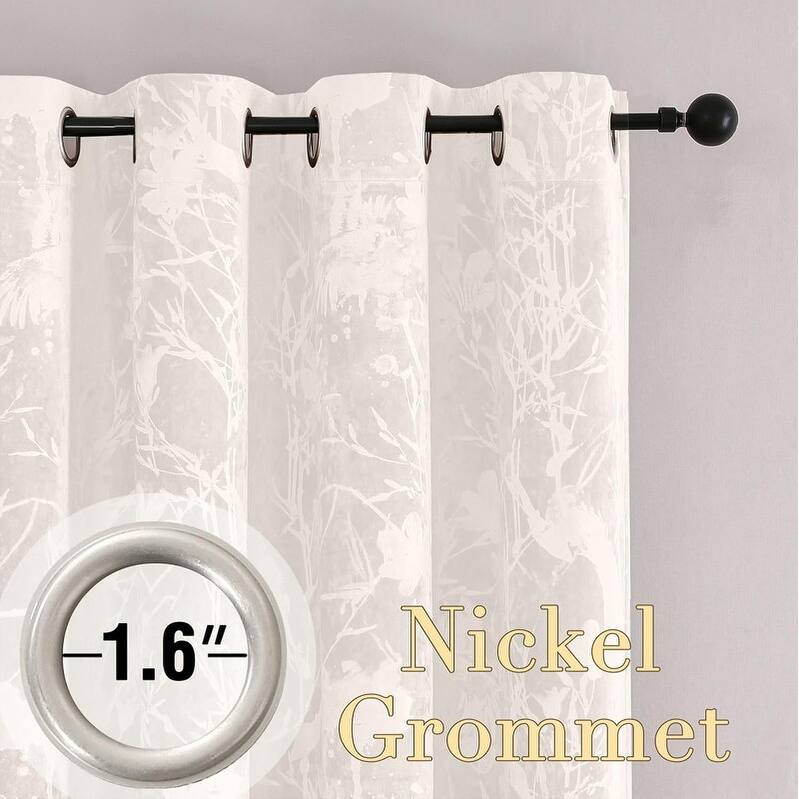 Bedroom Thermal Insulating Birds and Lotus Floral Pattern Curtains 96 Inches