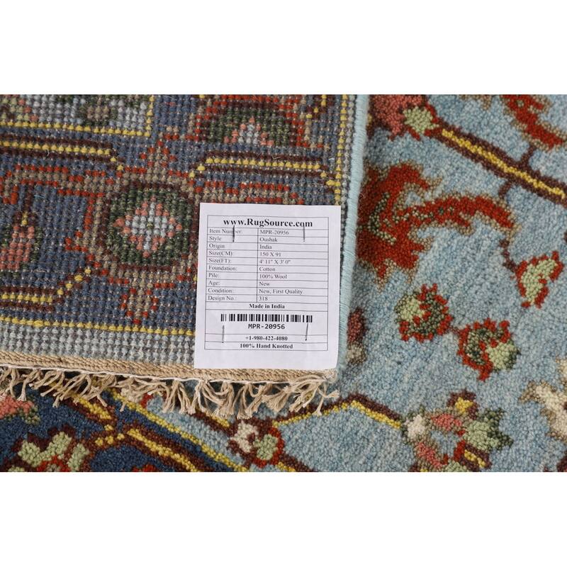 Light Blue Oushak Oriental Accent Rug Hand-Knotted Wool Carpet - 3'0" X 4'11"