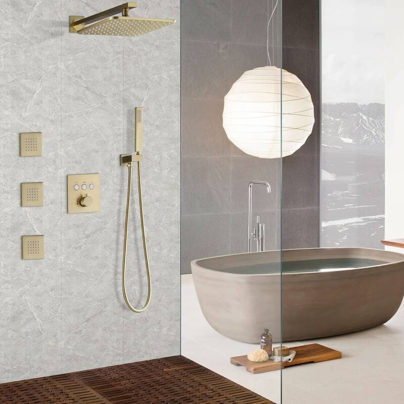 Thermostatic Shower System With Rough-in Valve Bathroom Shower Faucet With Hand Shower And Body Jet Rain 10 Inch Shower Head Set