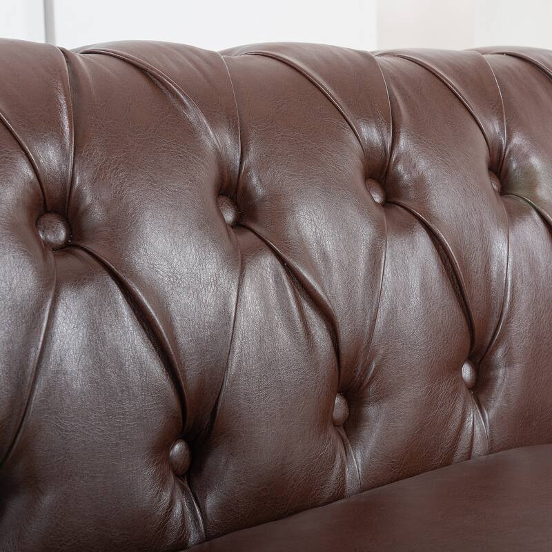 84.65" PU Leather Chesterfield Sofa with Rolled Arms (3-Seater)