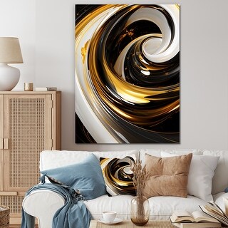 Designart "Liquid Gold Black White Abstract Minimal Spiral I" Abstract ...