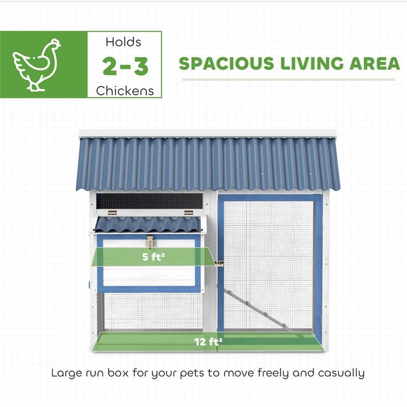 Outdoor Chicken Coop for 2-3 Chickens with Run, Ventilation and Ramp - 55.5" W x 50" D x 47.6" H