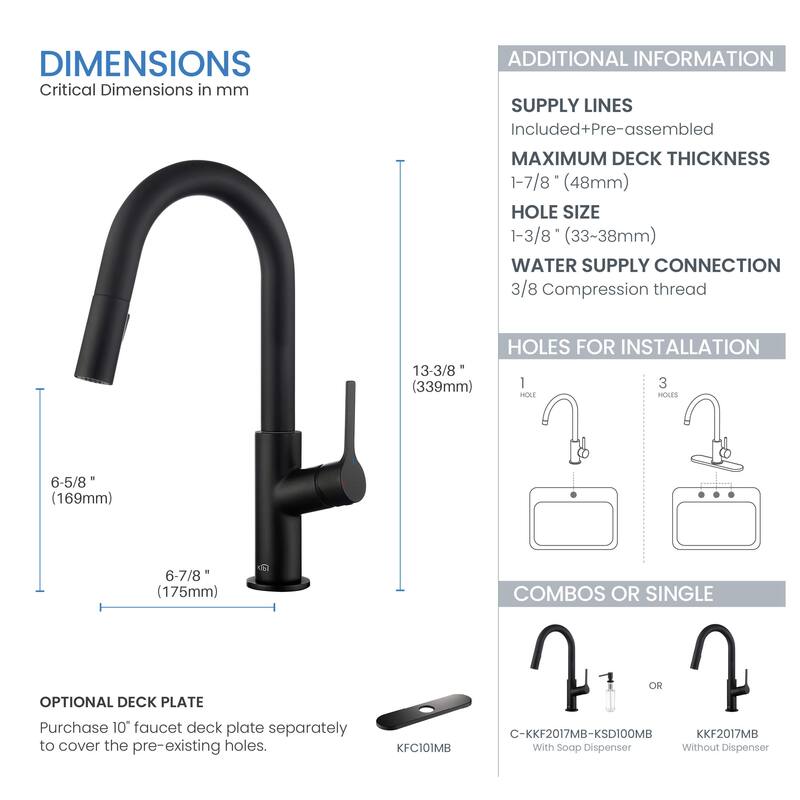 Fusion Single Handle Pull Down Kitchen & Bar Sink Faucet with Soap Dispenser