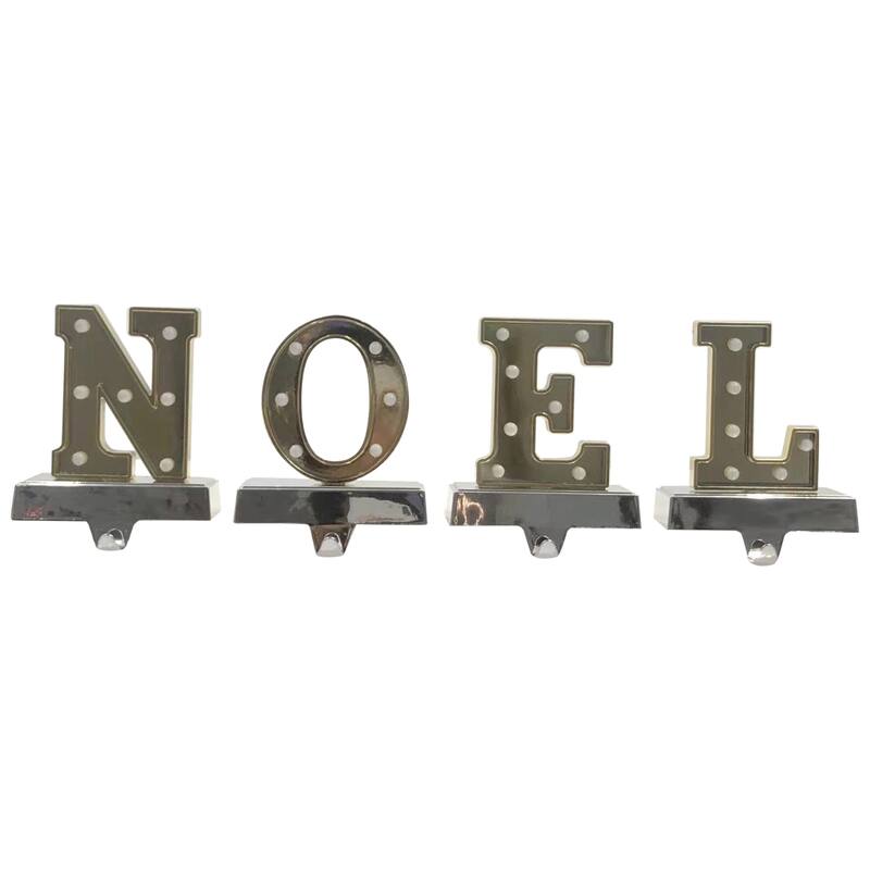 Set of 4 Gold Silver LED Lighted "NOEL" Christmas Stocking Holder 6.5"