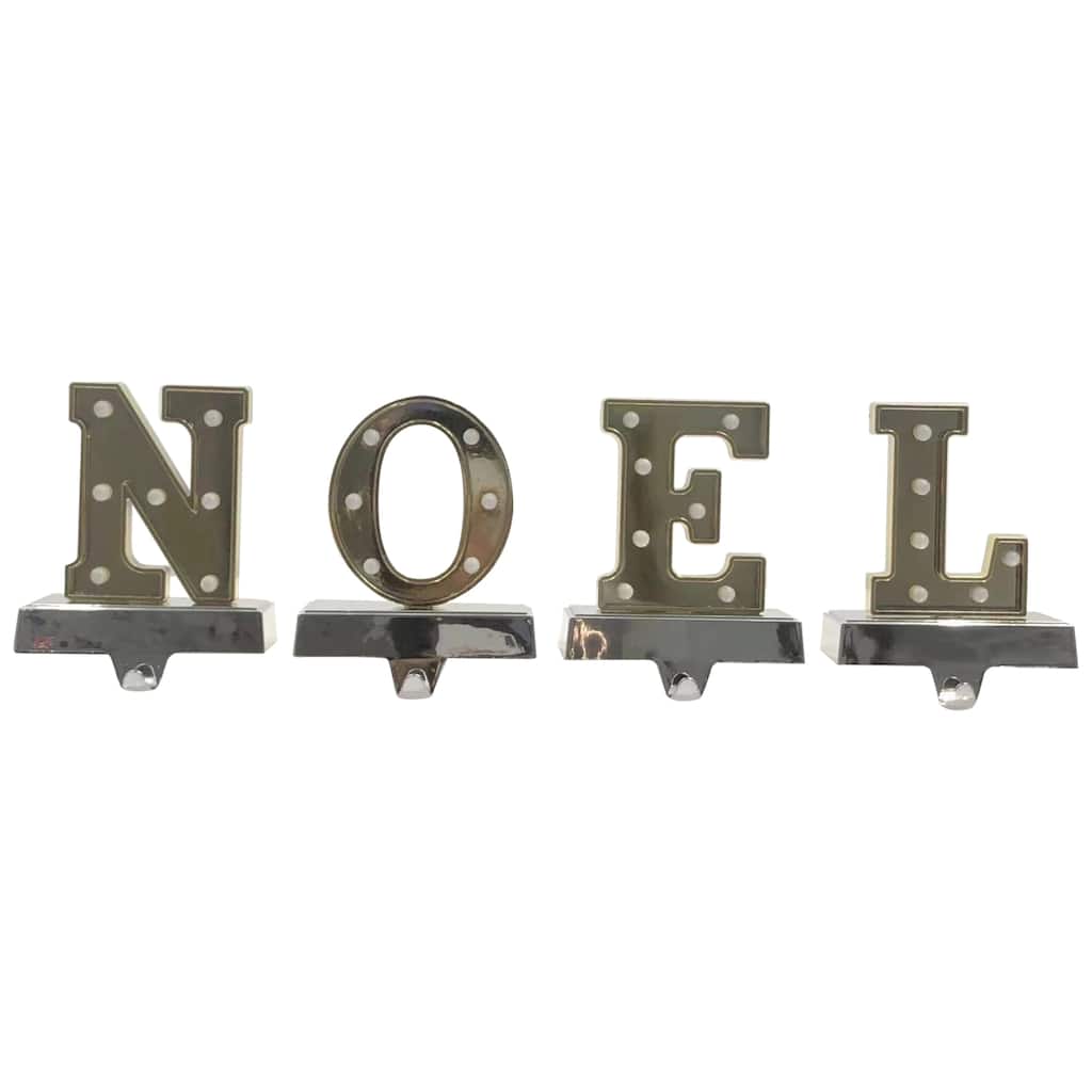 Set of 4 Gold and Silver LED Lighted "NOEL" Christmas Stocking Holder 6.5"