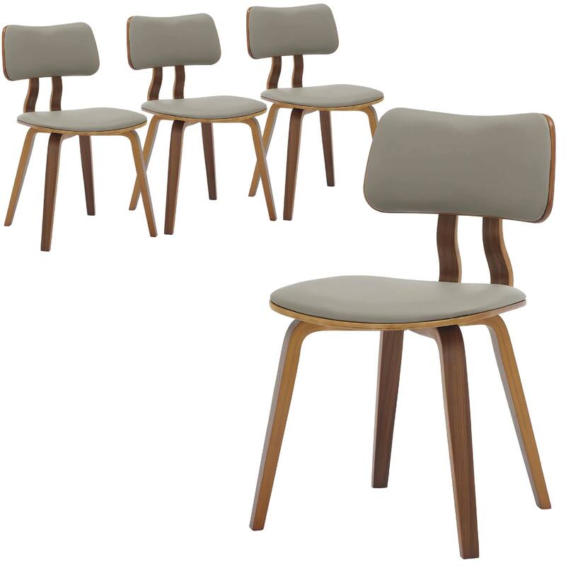 Clivo Leather Dining Chair with Open-Back and Poplar Wood Legs for Kitchen or Dining Room Set of 4 - Walnut/Light Grey