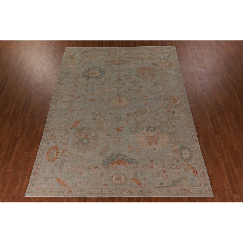 All-Over Vegetable Dye Oushak Turkish Area Rug Handmade Wool Carpet - 9'0" x 11'10"