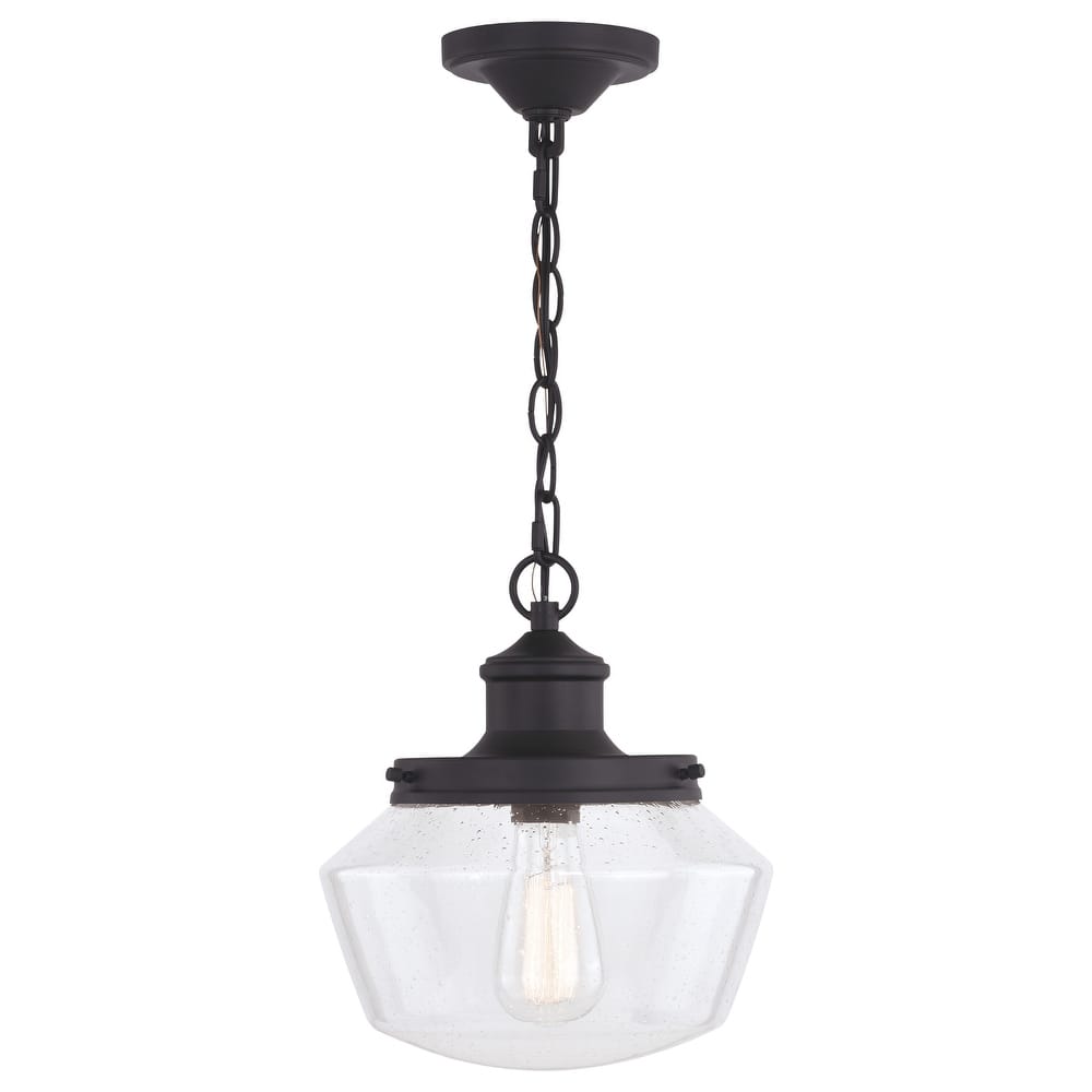 Collins 1 Light Black Farmhouse Outdoor Pendant Clear Schoolhouse Glass - 10-in. W x 11.5-in. H x 10-in. D