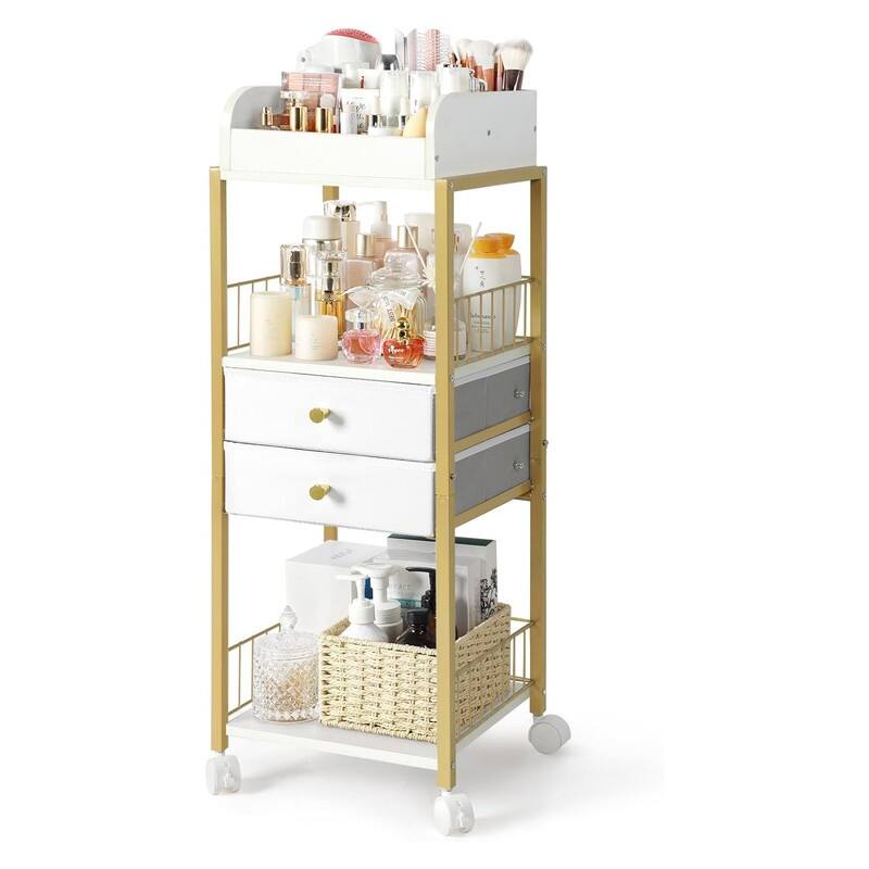Makeup Organizer, Floor Skincare Organizers, Make Up Organizers - ‎12"D x 15"W x 31.5"H - Gold
