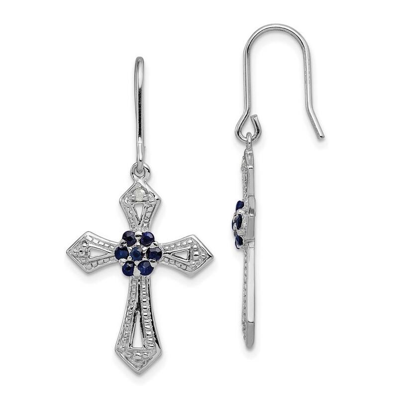 Curata 925 Sterling Silver Dangle Polished Shepherd hook Diamond Accent Religious Faith Cross Earrings - 39x18mm Wide