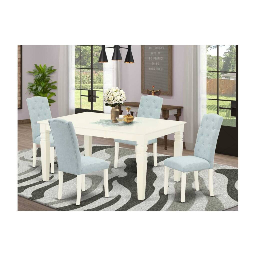 HomeStock 5-Piece Linen white Solid Wood Top-Rectangular Dining Room Set with Butterfly Leaf-Seats 4