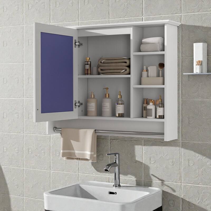 Modern 3 in 1 Bathroom Mirror Medicine Cabinet Wall Mounted, 36 Inch Storage Cabinet with Towel Bar