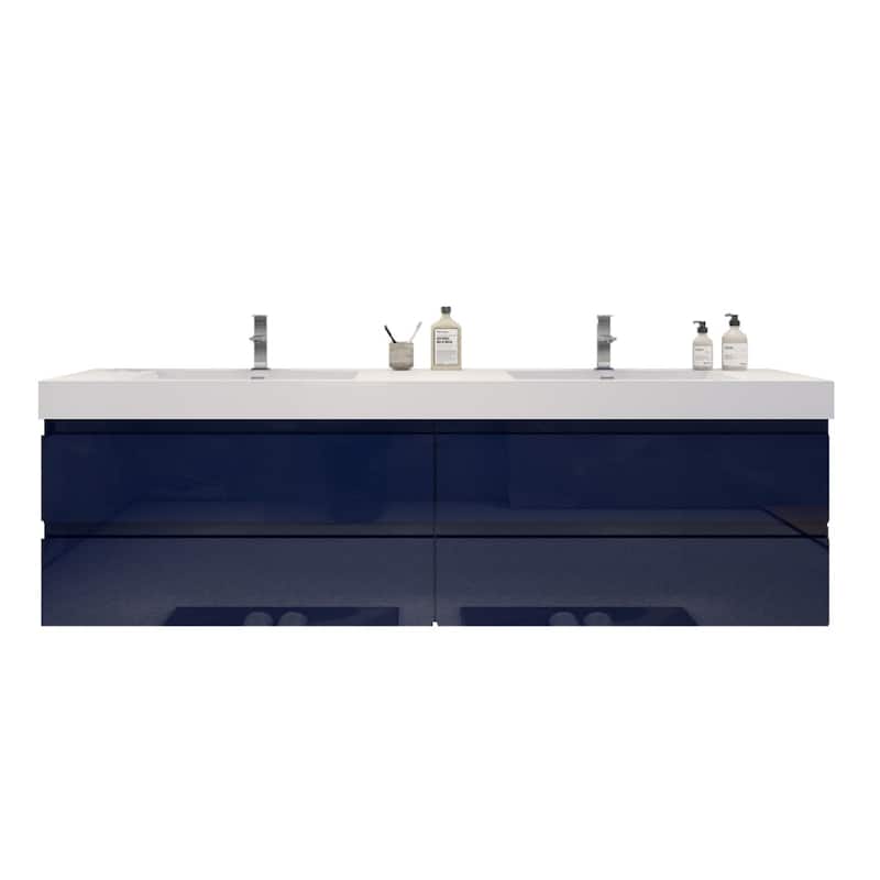 Baillie 84'' Wall-Mounted Vanity with Double Reinforced Acrylic Sink - 84''Width - Night Blue