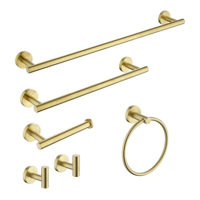 Modern 6 Piece Stainless Steel Bathroom Towel Rack Set Wall Mount - gold