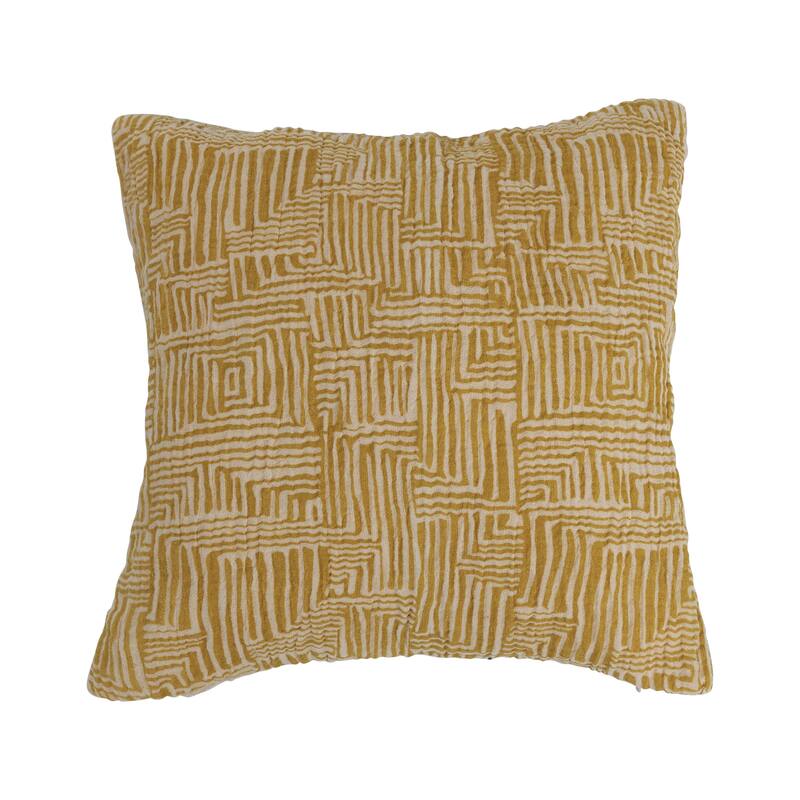 Cotton Pillow with Kuba Cloth Pattern - Accent - Polyester - Yellow - Single
