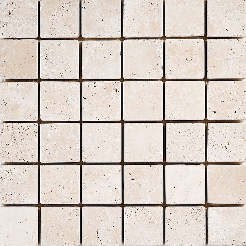 Ivory Travertine 2" x 2" Tumbled Mosaic Tile - 5 Sheets (5.00 sf) - Tan