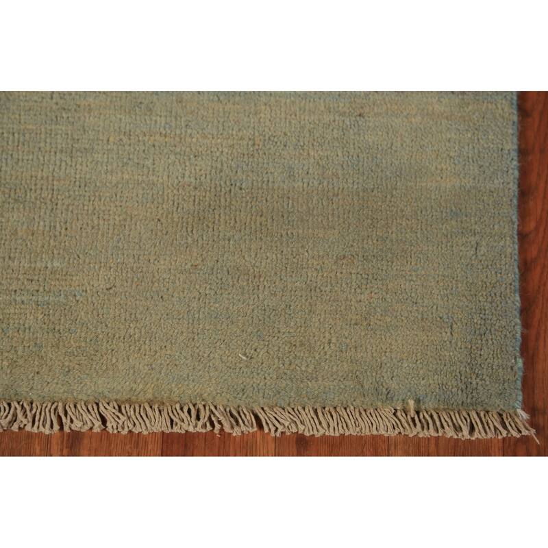 Green Gabbeh Modern Runner Rug Hand-Knotted Wool Carpet - 2'9" x 9'8"