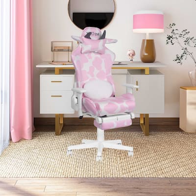 Modern Designs Reclining Pink Cow Print Gaming Chair