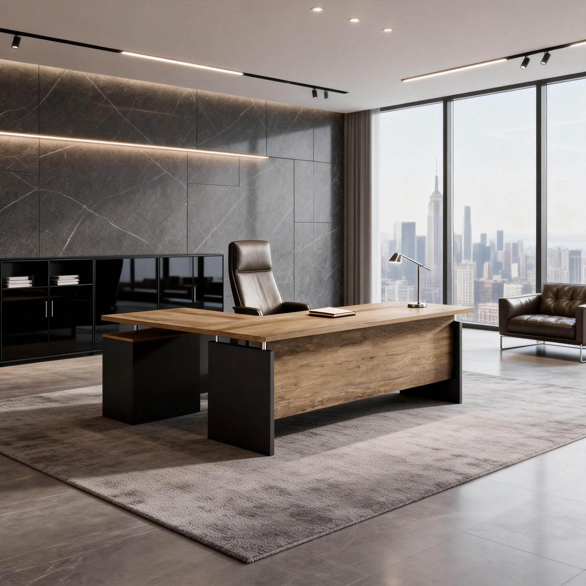 62.99" L Shaped Computer Desk Integrated Cable Management & Power Outlet