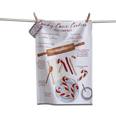 Candy Cane Cookies Recipe Dishtowel - Christmas Kitchen Towel, Cotton, Machine Wash, 26" x 18" - Festive Holiday Decor