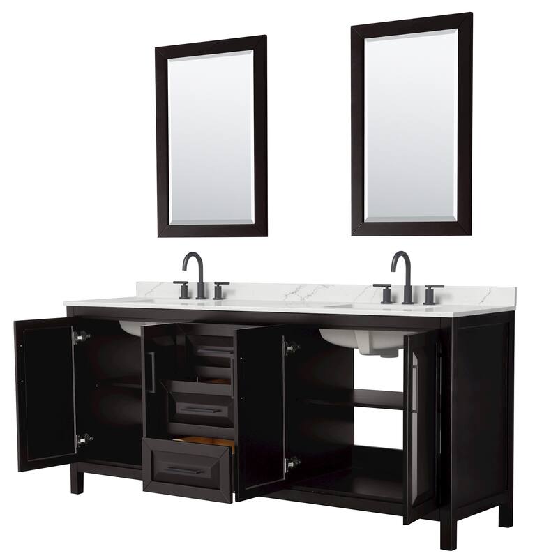 Daria 80-inch Double Vanity, 3 Hole Quartz Top, 24-inch Mirrors