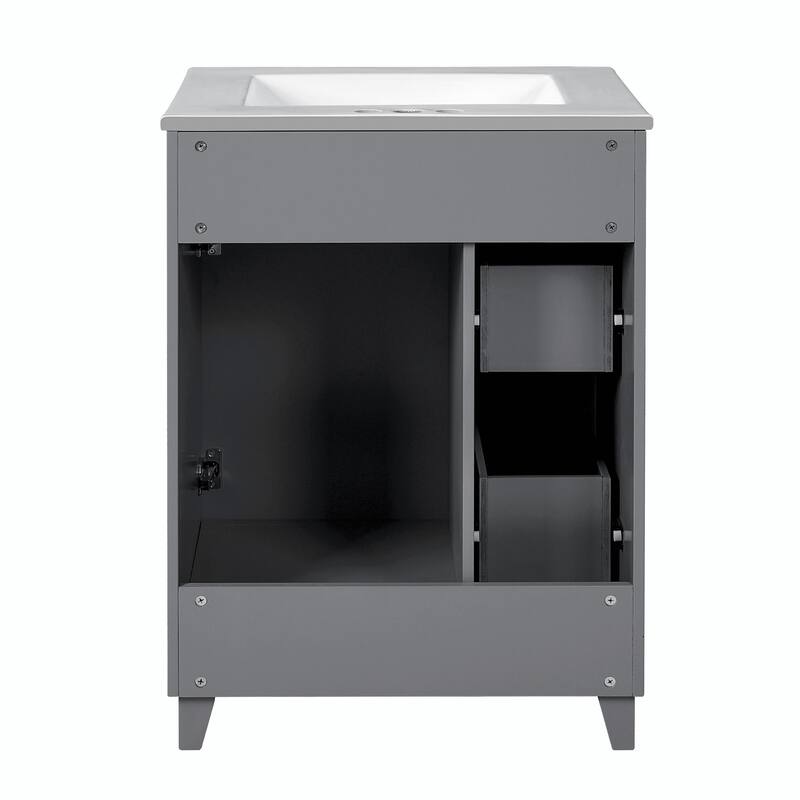 24-Inch Bathroom Vanity Cabinet with Ceramic Sink - 2 Drawers and 1 Door